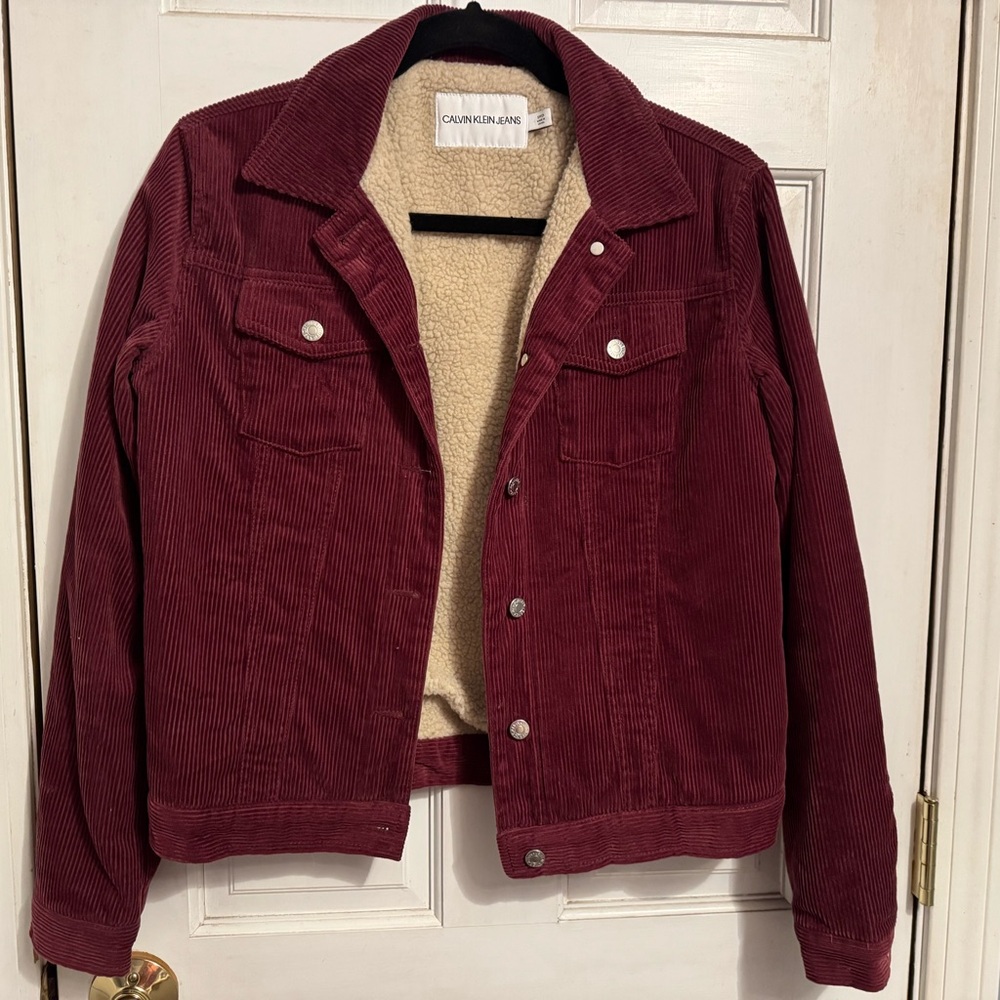 Calvin Klein Corduroy Trucker Jacket Burgundy Coat- Small